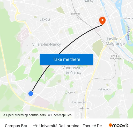 Campus Brabois Santé to Université De Lorraine - Faculté De Pharmacie Site Lionnois map