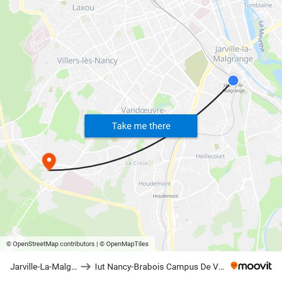 Jarville-La-Malgrange to Iut Nancy-Brabois Campus De Vandoeuvre map