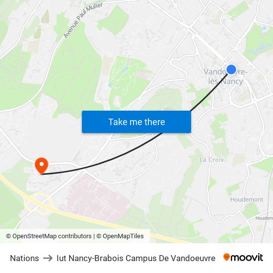 Nations to Iut Nancy-Brabois Campus De Vandoeuvre map