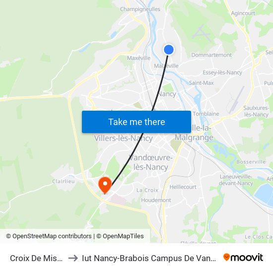 Croix De Mission to Iut Nancy-Brabois Campus De Vandoeuvre map