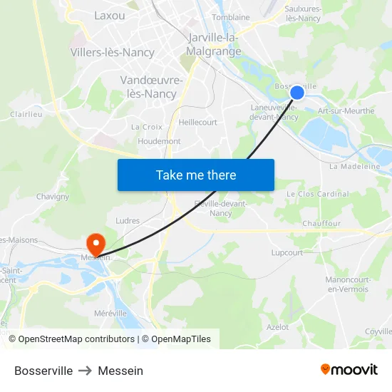 Bosserville to Messein map
