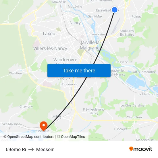 69ème Ri to Messein map