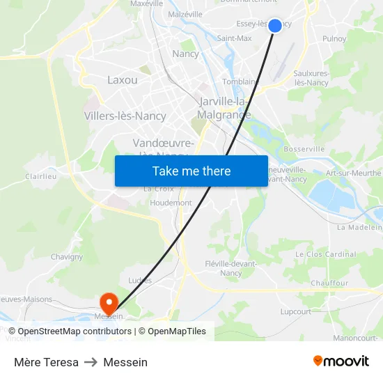 Mère Teresa to Messein map
