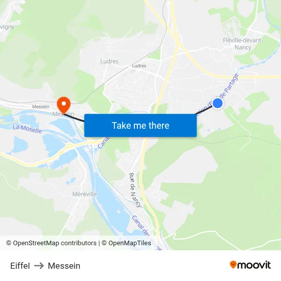 Eiffel to Messein map