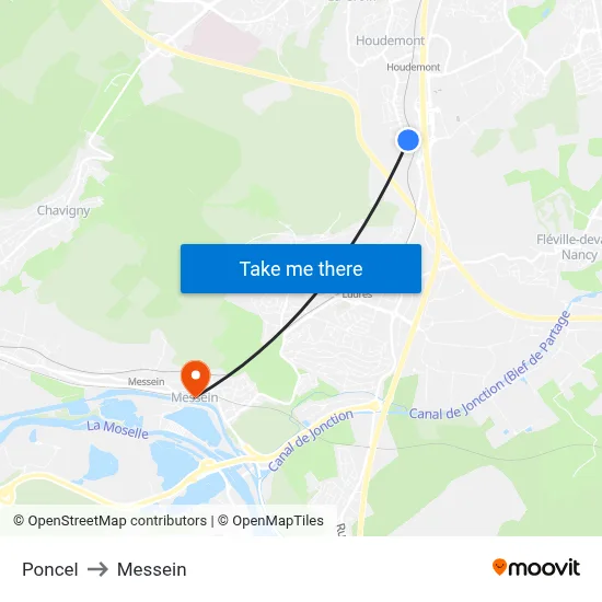 Poncel to Messein map