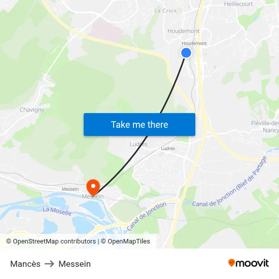 Mancès to Messein map