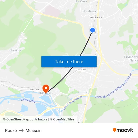 Rouzé to Messein map