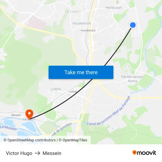 Victor Hugo to Messein map