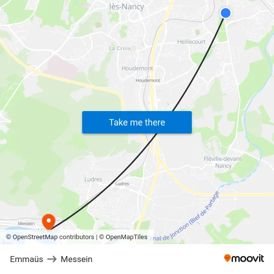 Emmaüs to Messein map