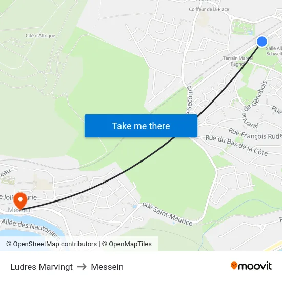 Ludres Marvingt to Messein map