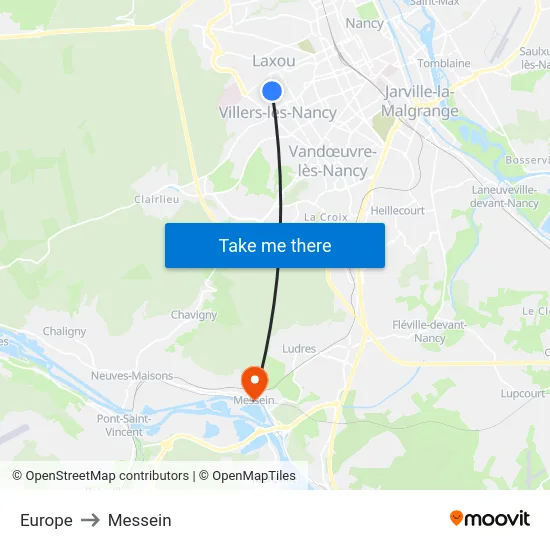 Europe to Messein map