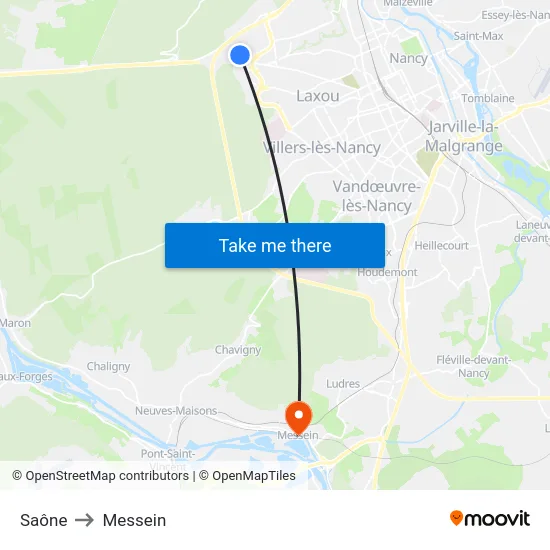 Saône to Messein map