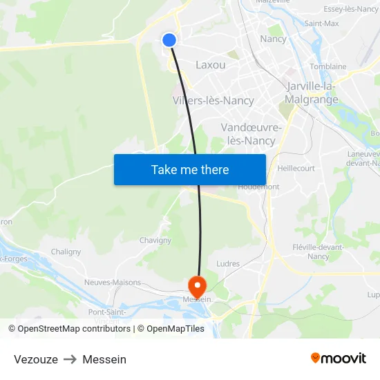 Vezouze to Messein map