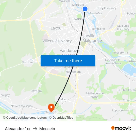 Alexandre 1er to Messein map
