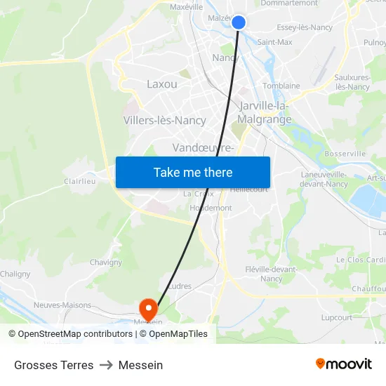 Grosses Terres to Messein map