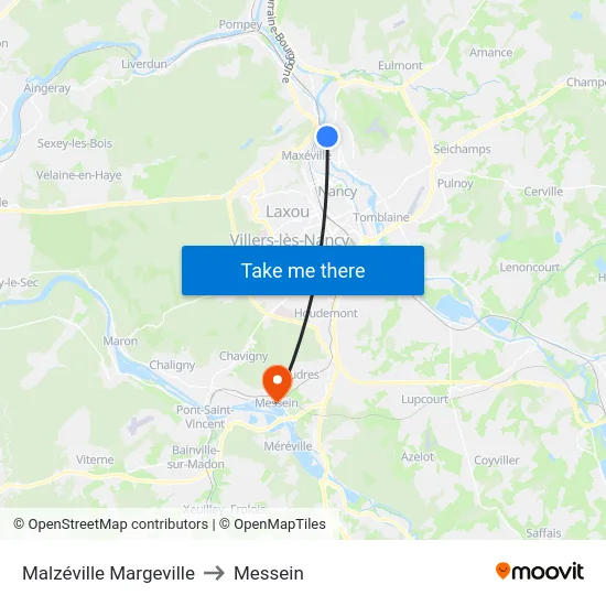 Malzéville Margeville to Messein map