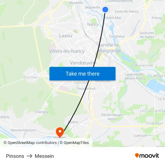 Pinsons to Messein map