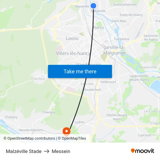Malzéville Stade to Messein map