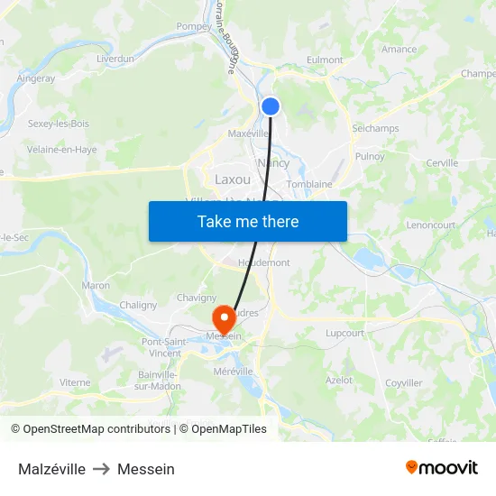 Malzéville to Messein map