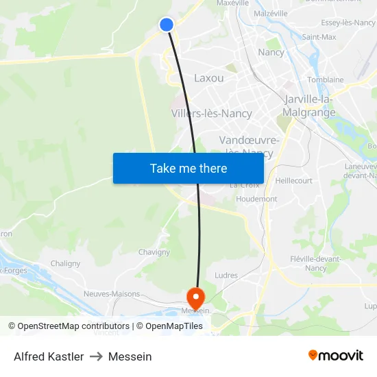 Alfred Kastler to Messein map