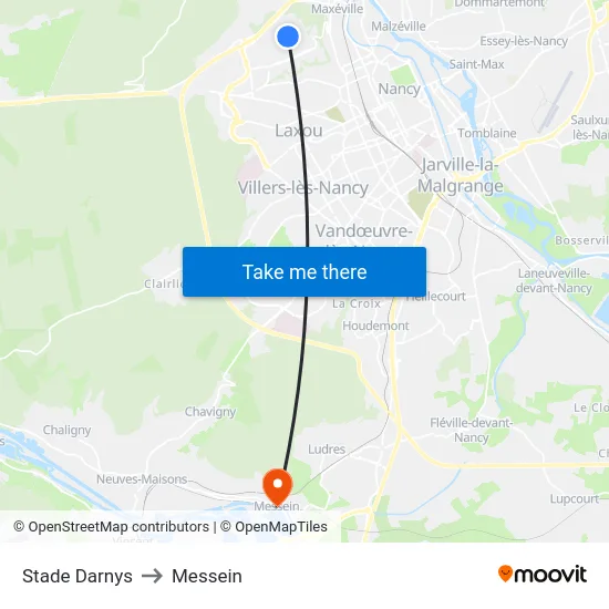 Stade Darnys to Messein map