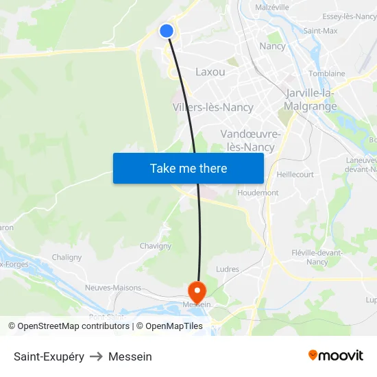 Saint-Exupéry to Messein map