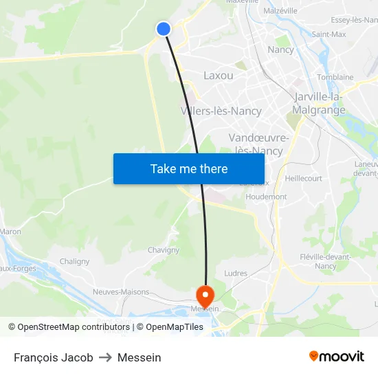 François Jacob to Messein map