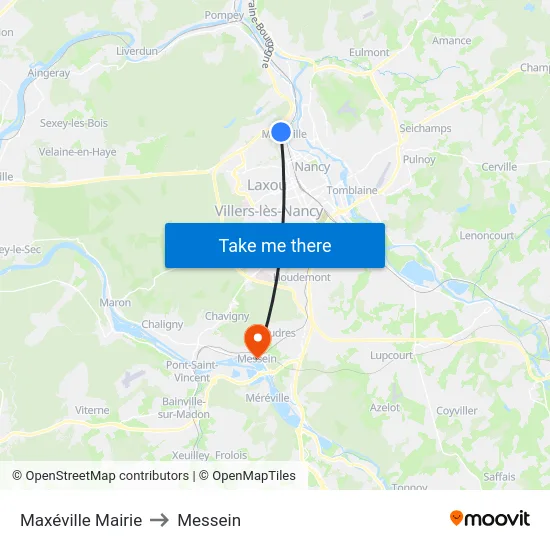 Maxéville Mairie to Messein map