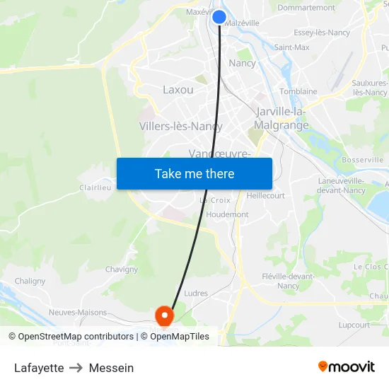Lafayette to Messein map