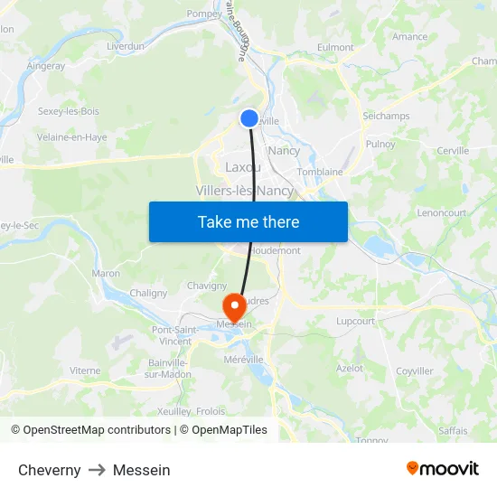 Cheverny to Messein map