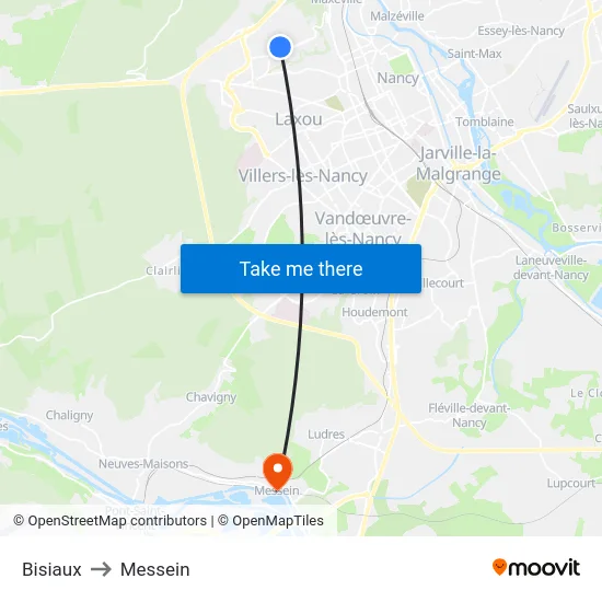 Bisiaux to Messein map