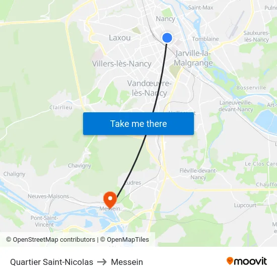 Quartier Saint-Nicolas to Messein map