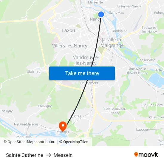 Sainte-Catherine to Messein map