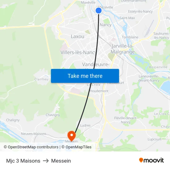 Mjc 3 Maisons to Messein map