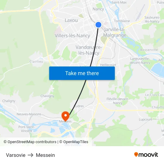 Varsovie to Messein map