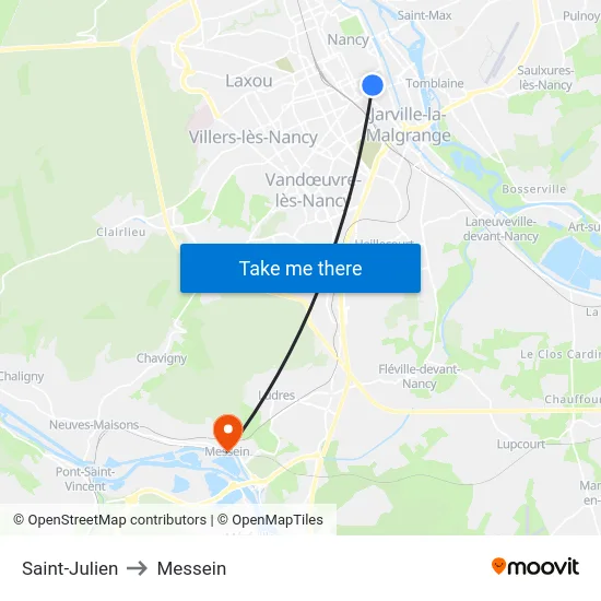 Saint-Julien to Messein map