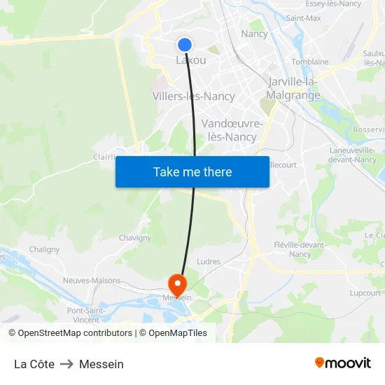 La Côte to Messein map