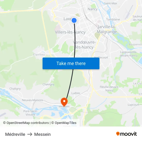 Médreville to Messein map