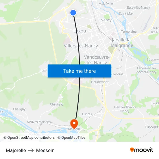 Majorelle to Messein map