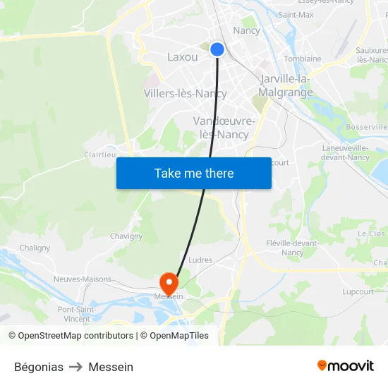 Bégonias to Messein map