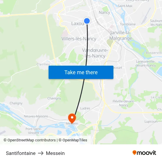 Santifontaine to Messein map