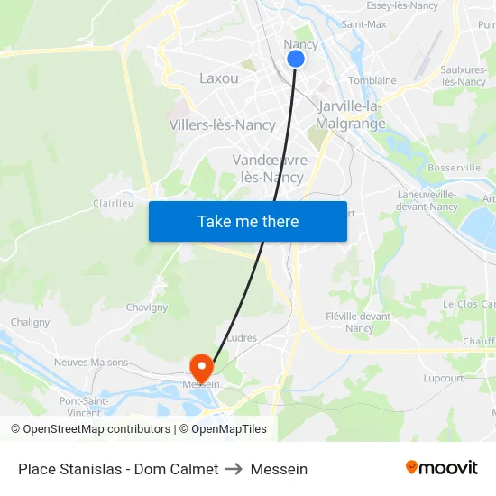 Place Stanislas - Dom Calmet to Messein map