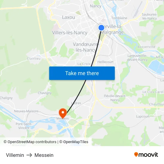Villemin to Messein map