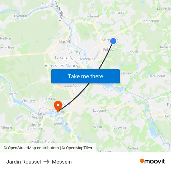 Jardin Roussel to Messein map