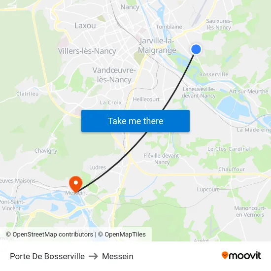 Porte De Bosserville to Messein map