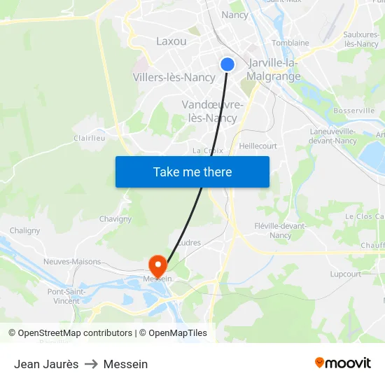 Jean Jaurès to Messein map
