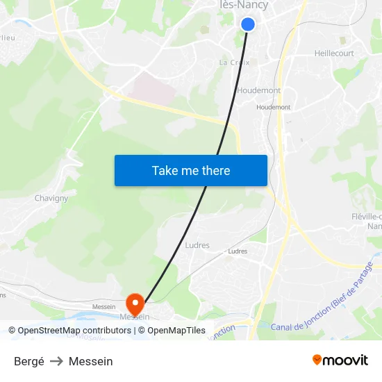 Bergé to Messein map