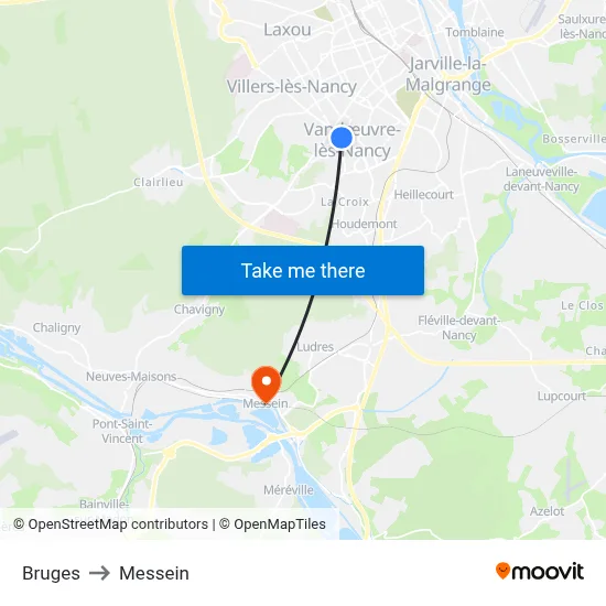 Bruges to Messein map