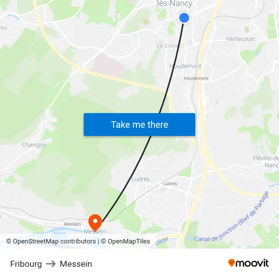 Fribourg to Messein map