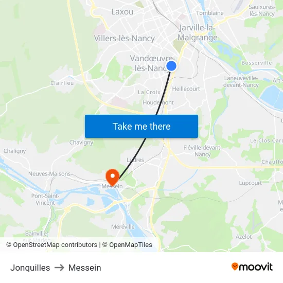 Jonquilles to Messein map